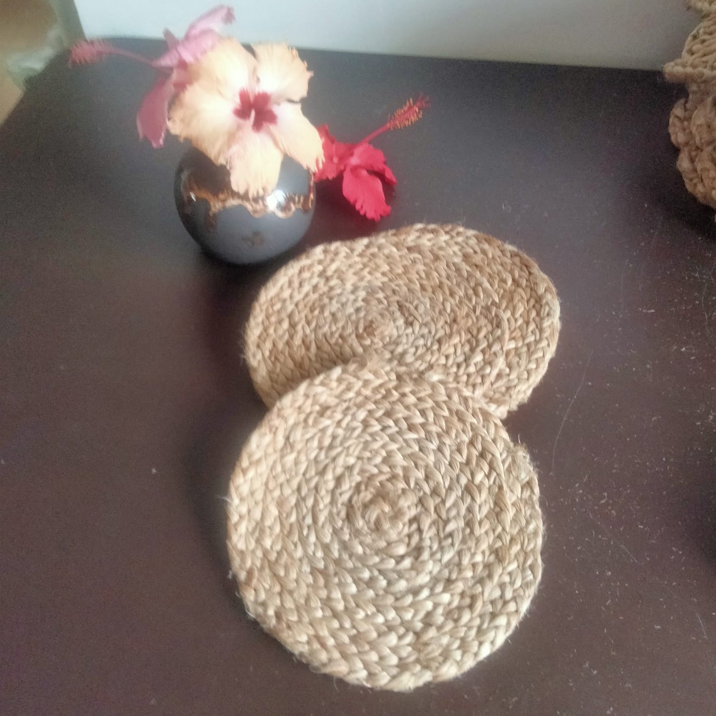 Jute Plain Circle coaster Set