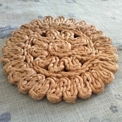 Jute Floral Double Ruffle Coaster Set