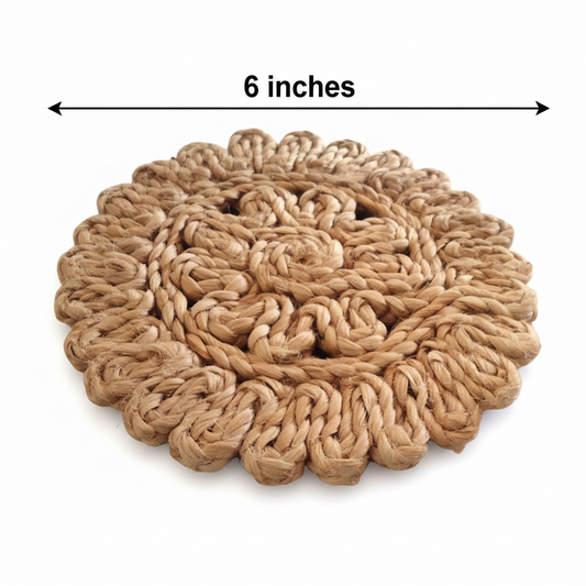 Jute Floral Double Ruffle Coaster Set