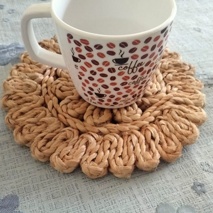 Jute Floral Double Ruffle Coaster Set